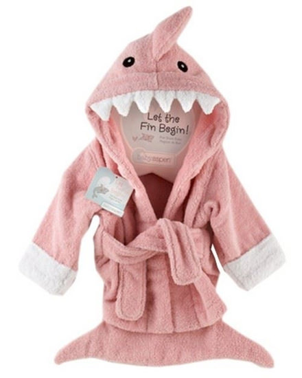Baby Aspen "Let the Fin Begin" Pink Shark Bathrobe 0-12 month