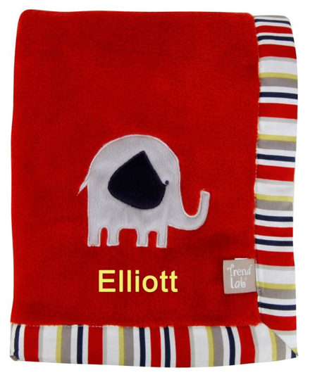 Monogrammed Trend Lab Red Elephant Parade Blanket