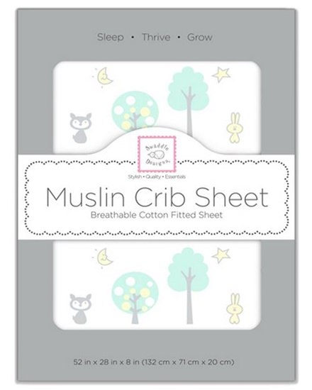 Swaddle Designs Green Woodland Muslin Fitted Crib Sheet