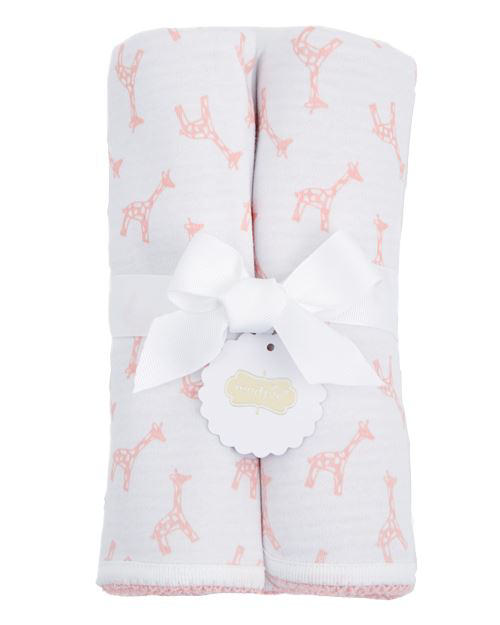 Mud Pie Baby Girl Receiving Blanket White and Pink Giraffe  28" x 34"  NEW 