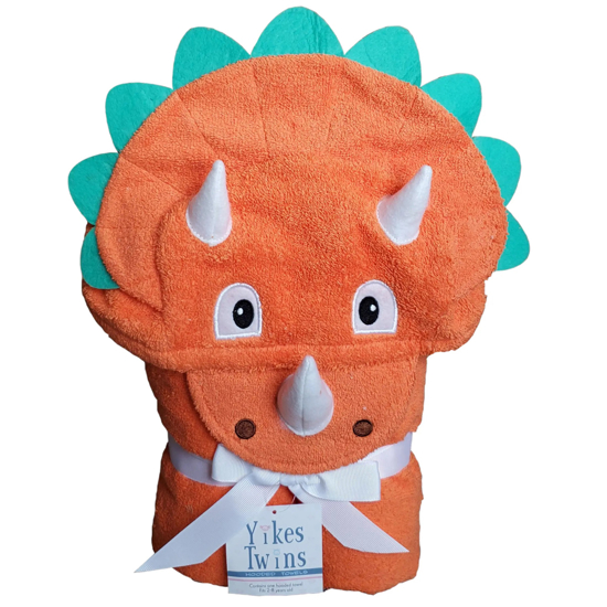 Yikes Twins Triceratops Dinosaur Kids Hooded Towel