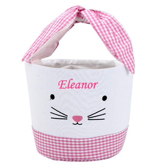 Pea-essential Personalized Pink Gingham Bunny Easter Basket