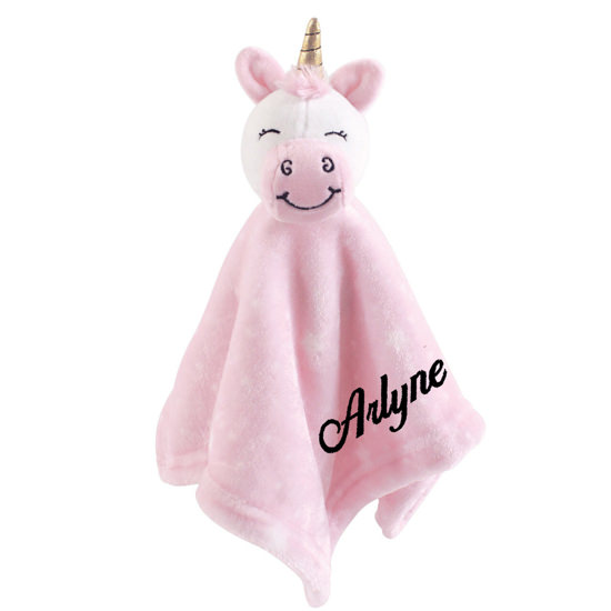 Monogrammed Hudson Baby Pink Unicorn Security Blanket