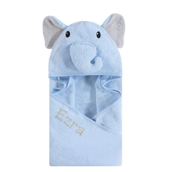 Personalized Hudson Baby Blue Elephant Hooded Baby Towel