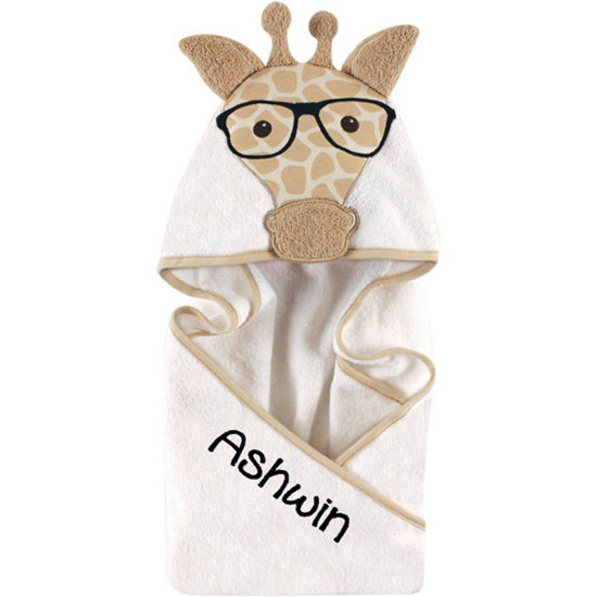 Personalized Hudson Baby Nerdy Giraffe Hooded Baby Towel