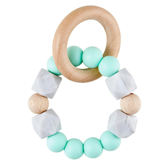 Stephan Baby Silicone and Wood Teether - Mint Marble