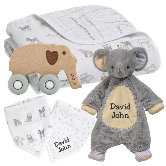 Personalized Pea-essential Gray Elephant Gift Set (4-Piece)