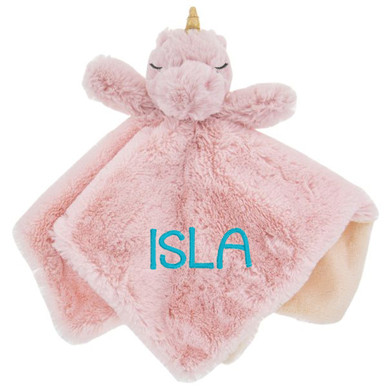 Personalized Pea-essential Pink Unicorn Lovey Security Blanket